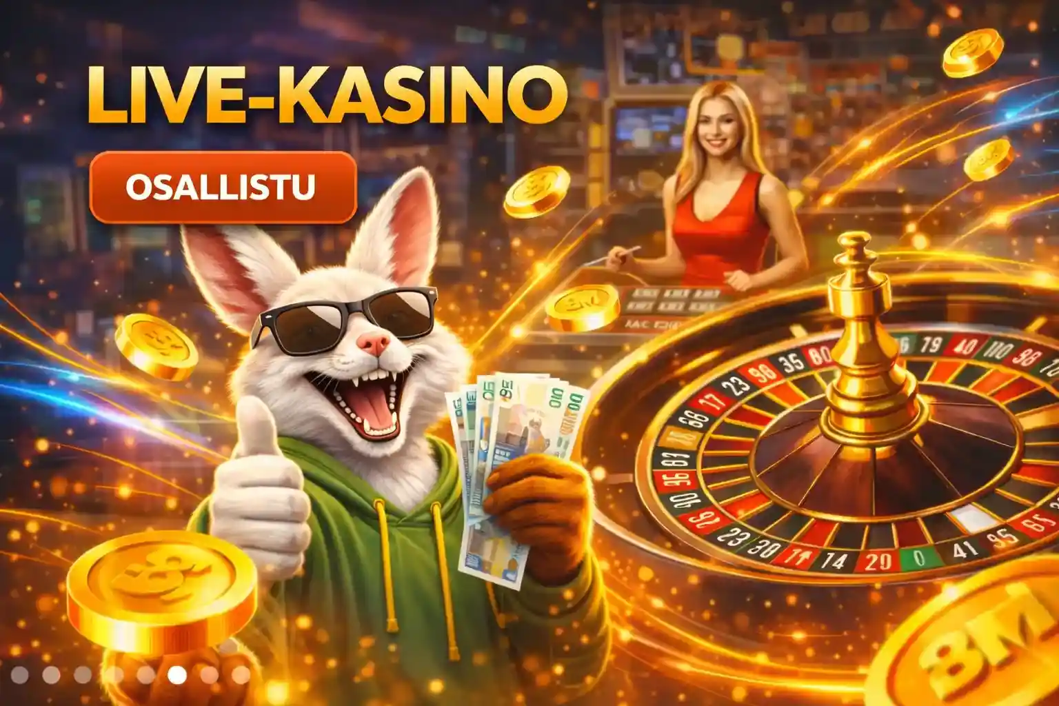 Live kasino ruletti Kani pelaa live rulettia jakajan kanssa kasinoympäristössä
